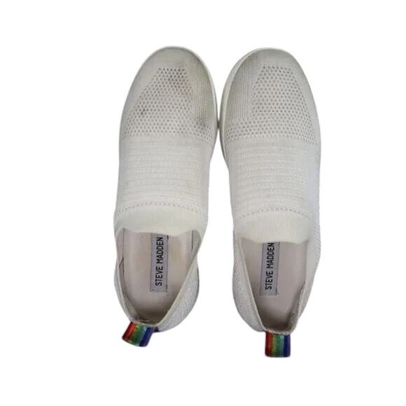 Steve Madden Shoes Womens 7 Sneakers Slip On Casual Fashion Knit White Platform - Picture 6 of 16